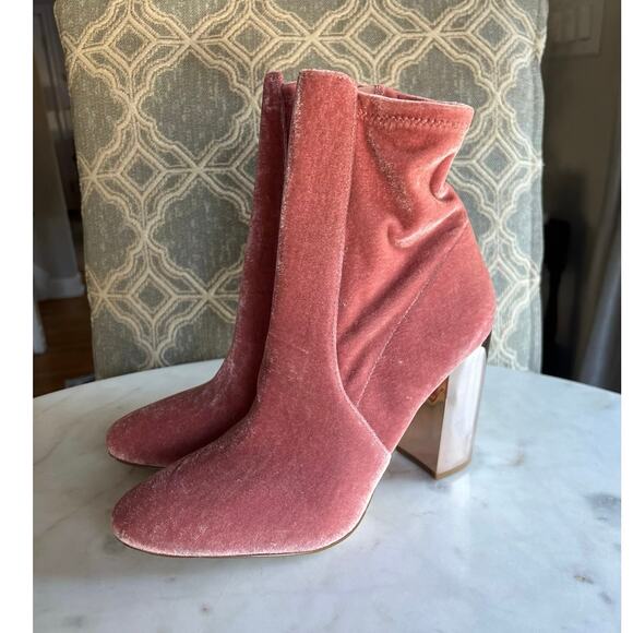 NWOT Aldo Pink Velvet Gold Heeled Chunky Zip Up Booties - Picture 1 of 6